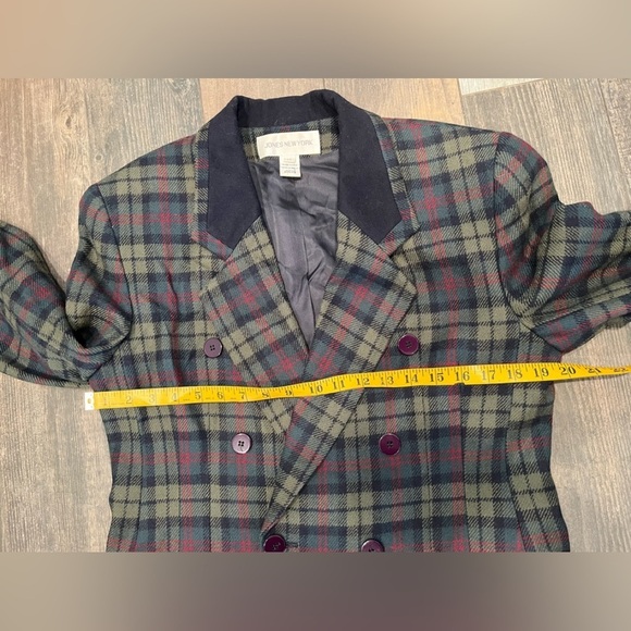 Jones New York Vintage 100% Wool Size 14 Navy Green Black Plaid Jacket Blazer - Picture 7 of 10